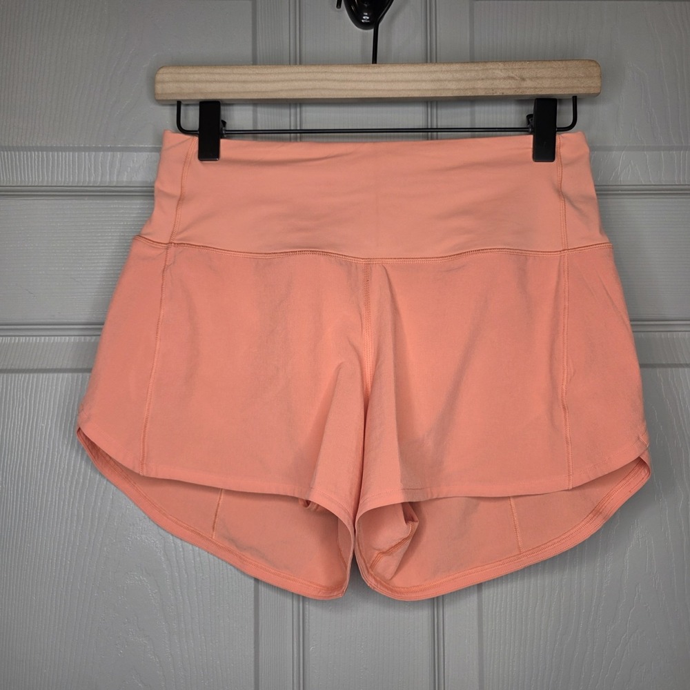 Lululemon Speed Up High-Rise Lined Short 4"Sunny Coral Sz 4 W7BJ8T Orange - Picture 2 of 8